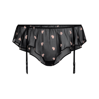 SKIMS ROMANCE BABYDOLL TOP AND GARTER HIPSTER SET | OBSIDIAN SPACED HEARTS