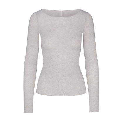 Sheer Modal Long Sleeve Boatneck Top