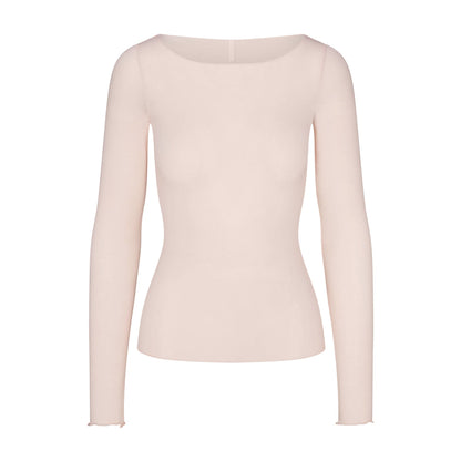 Sheer Modal Long Sleeve Boatneck Top