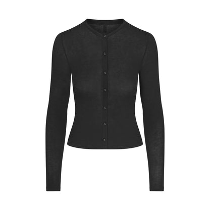 Sheer Modal Cardigan with Covered Buttons