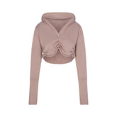FRENCH TERRY SHOULDER PAD CROPPED HOODIE | FAWN