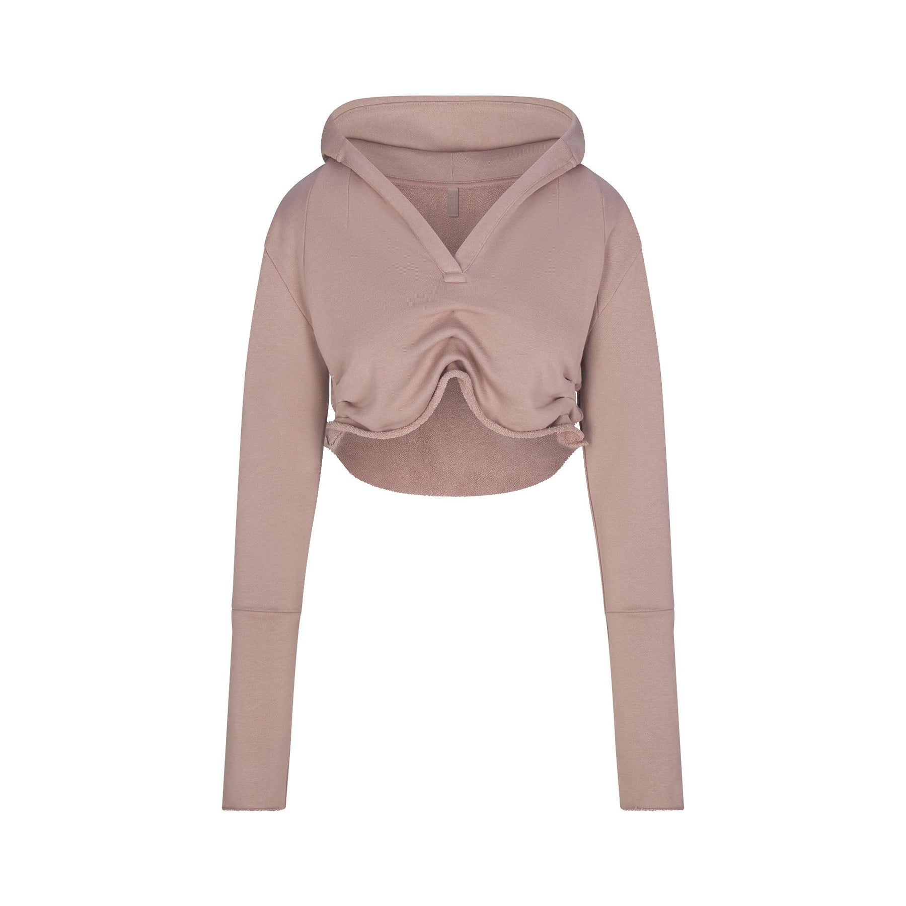 FRENCH TERRY SHOULDER PAD CROPPED HOODIE | FAWN