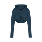 FRENCH TERRY SHOULDER PAD CROPPED HOODIE | INDIGO