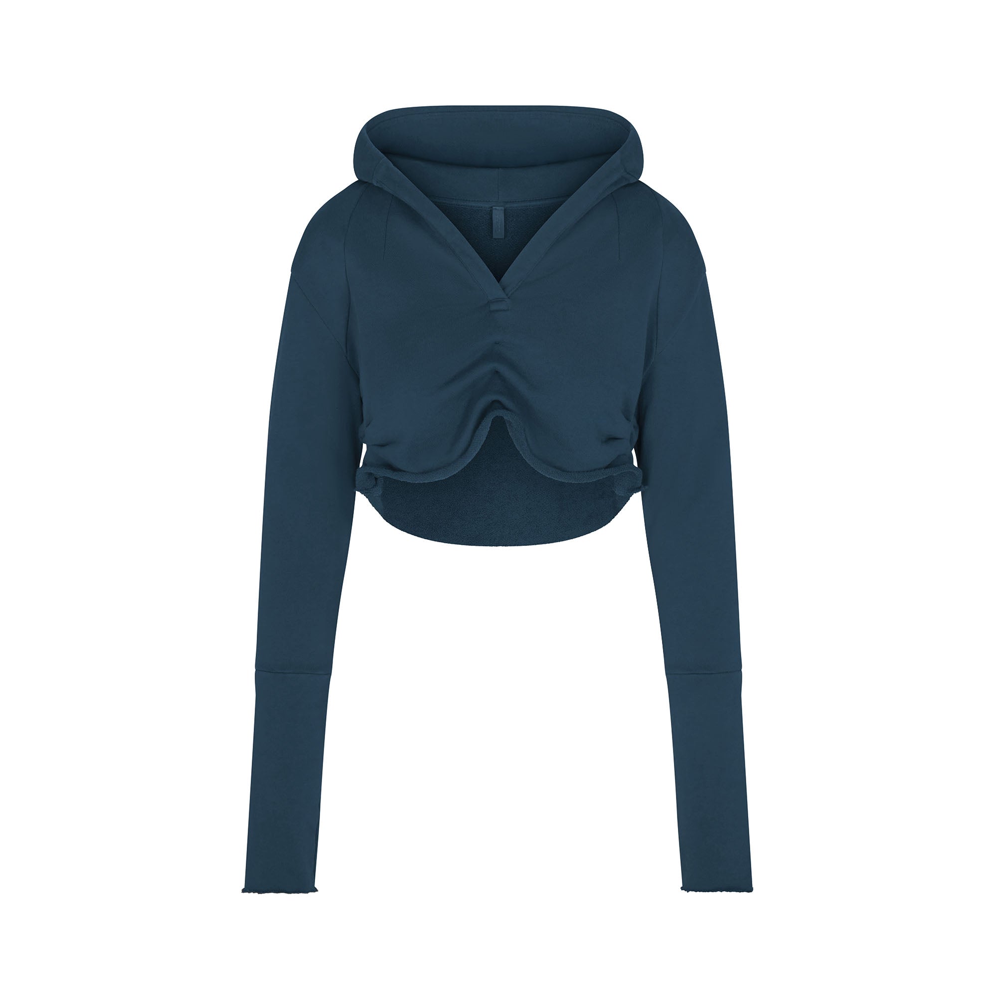 FRENCH TERRY SHOULDER PAD CROPPED HOODIE | INDIGO