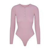 COTTON RIB LONG SLEEVE HENLEY BODYSUIT | DUSK