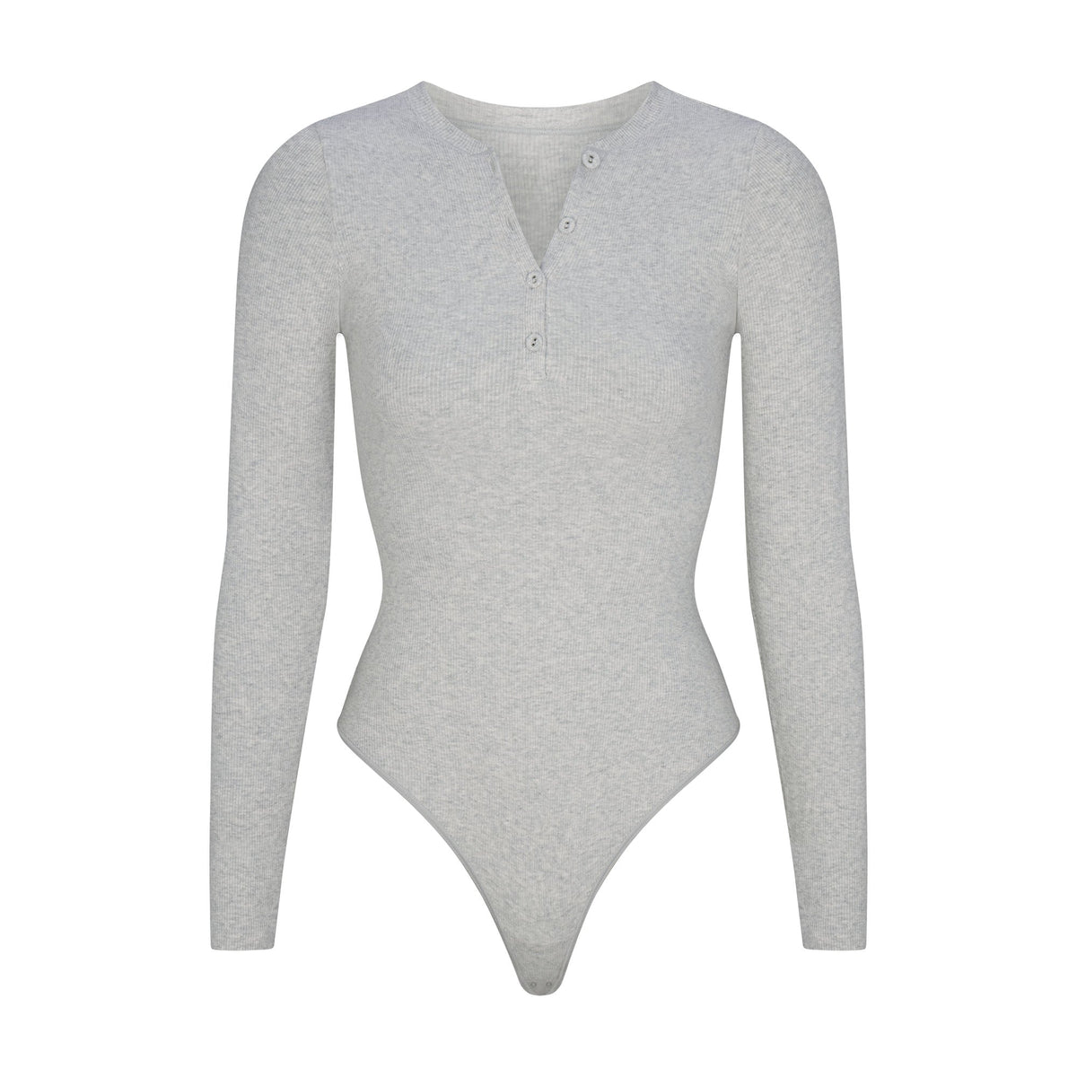 COTTON RIB LONG SLEEVE HENLEY BODYSUIT | LIGHT HEATHER GREY