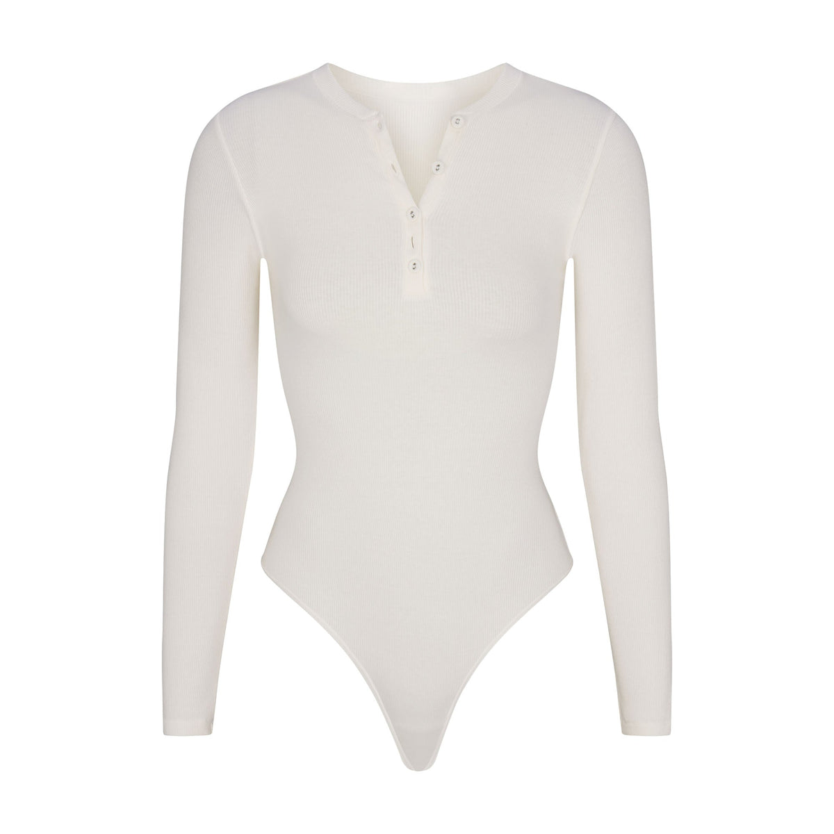 COTTON RIB LONG SLEEVE HENLEY BODYSUIT | MARBLE