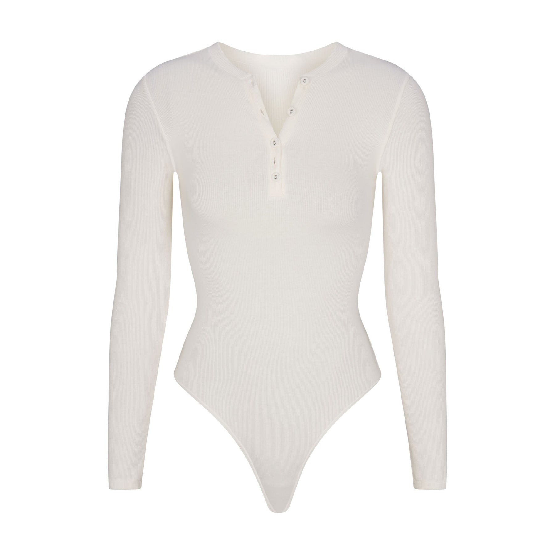 COTTON RIB LONG SLEEVE HENLEY BODYSUIT | MARBLE