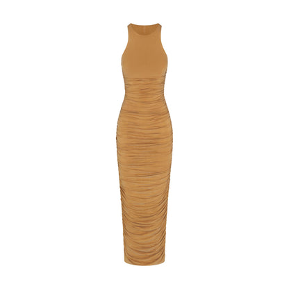 Cupro Jersey Ruched Long Dress