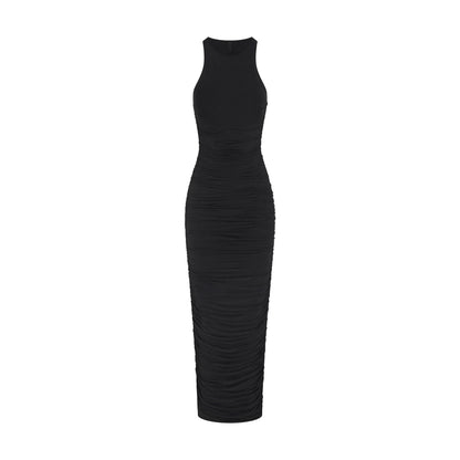 Cupro Jersey Ruched Long Dress