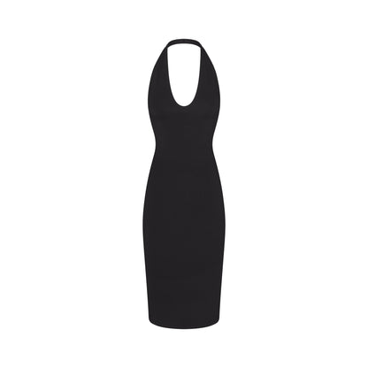 Smooth Layers Plunge Halter Midi Dress