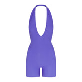 SOFT LOUNGE DEEP PLUNGE HALTER ONESIE | TANZANITE