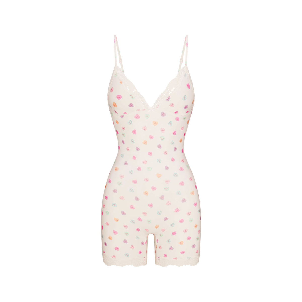 FITS EVERYBODY LACE TRIANGLE ONESIE | MARBLE CANDY HEART PRINT