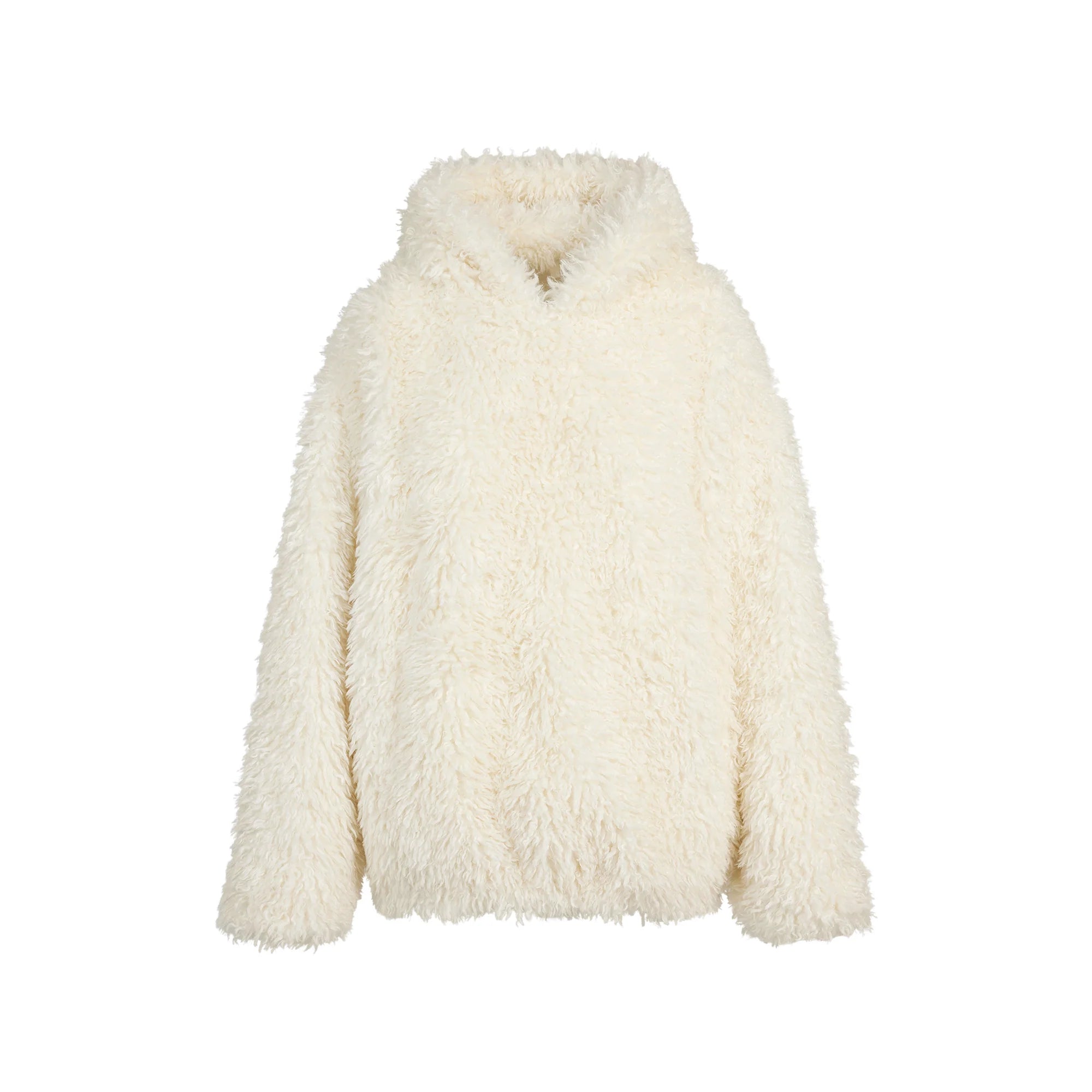 FAUX FUR HOODIE | EGRET
