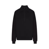 COTTON FLEECE OVERSIZED QUARTER ZIP PULLOVER | ONYX