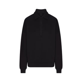 COTTON FLEECE OVERSIZED QUARTER ZIP PULLOVER | ONYX