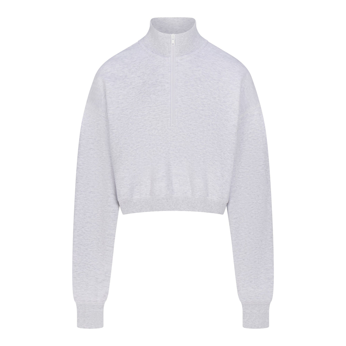 COTTON FLEECE CROPPED HALF ZIP PULLOVER | LIGHT HEATHER GREY