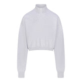 COTTON FLEECE CROPPED HALF ZIP PULLOVER | LIGHT HEATHER GREY