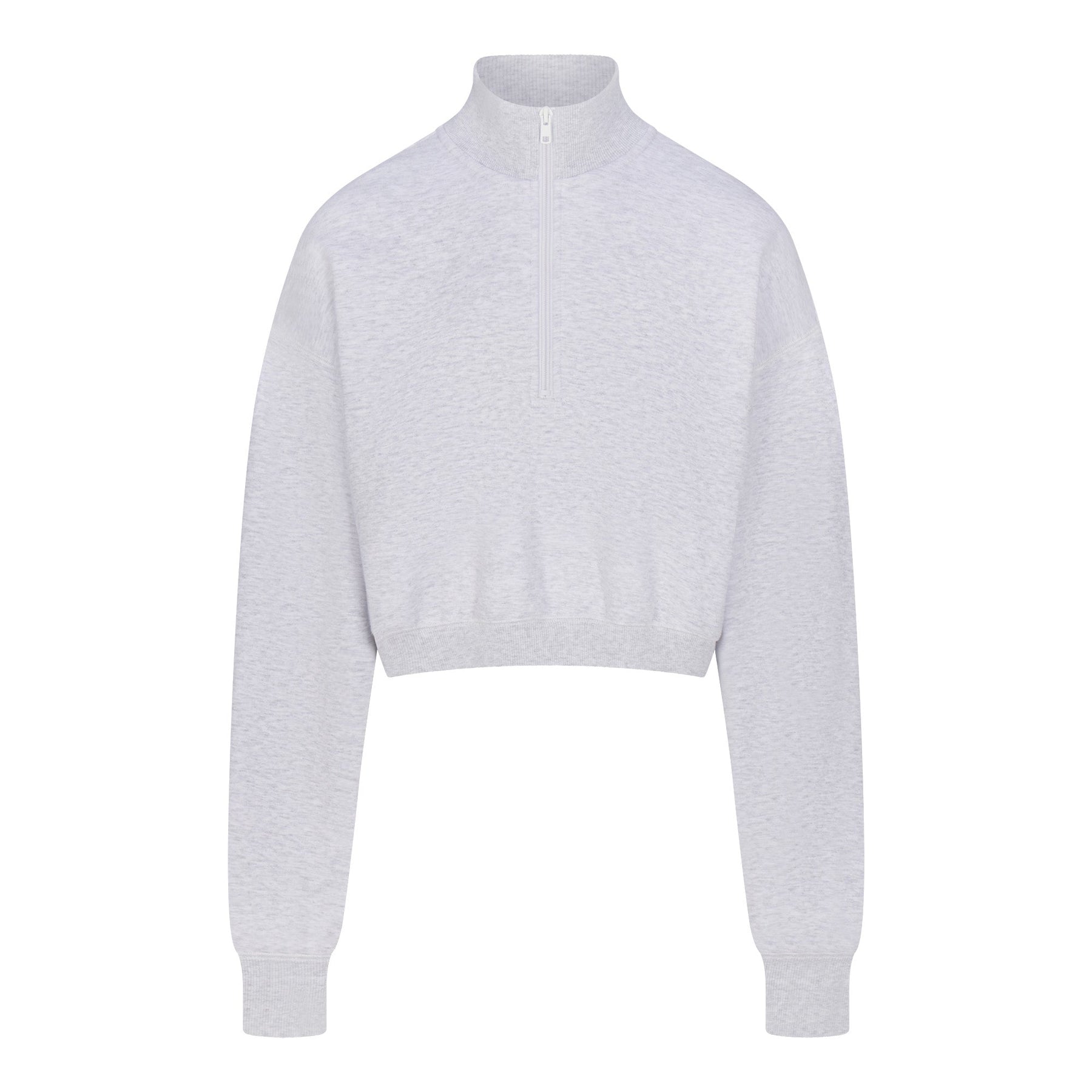COTTON FLEECE CROPPED HALF ZIP PULLOVER | LIGHT HEATHER GREY