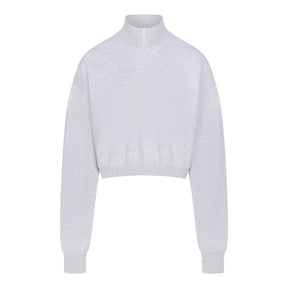COTTON FLEECE CROPPED HALF ZIP PULLOVER | LIGHT HEATHER GREY