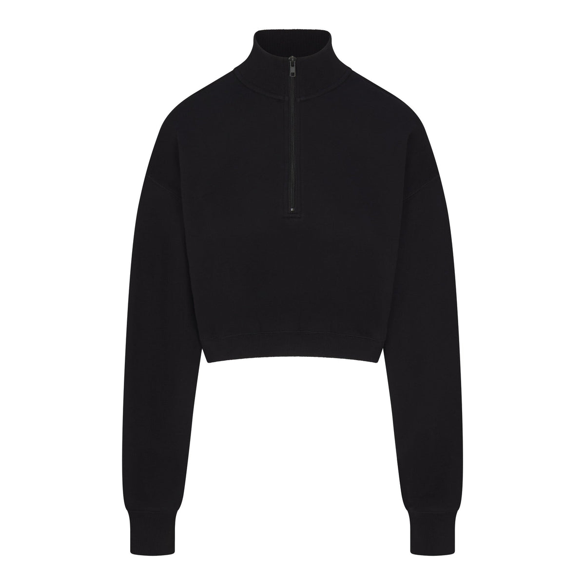 COTTON FLEECE CROPPED HALF ZIP PULLOVER | ONYX