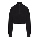 COTTON FLEECE CROPPED HALF ZIP PULLOVER | ONYX