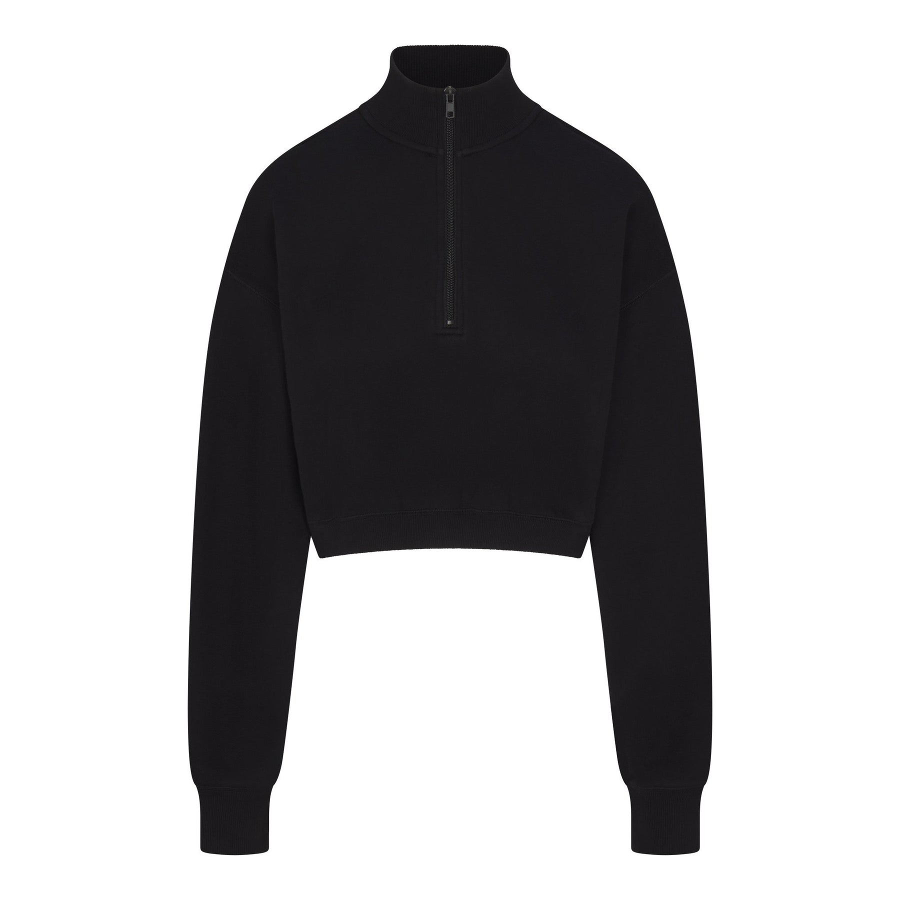 COTTON FLEECE CROPPED HALF ZIP PULLOVER | ONYX