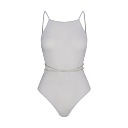 RHINESTONE KNIT OPEN BACK BODYSUIT | ZEN BLUE