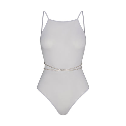 RHINESTONE KNIT OPEN BACK BODYSUIT | ZEN BLUE