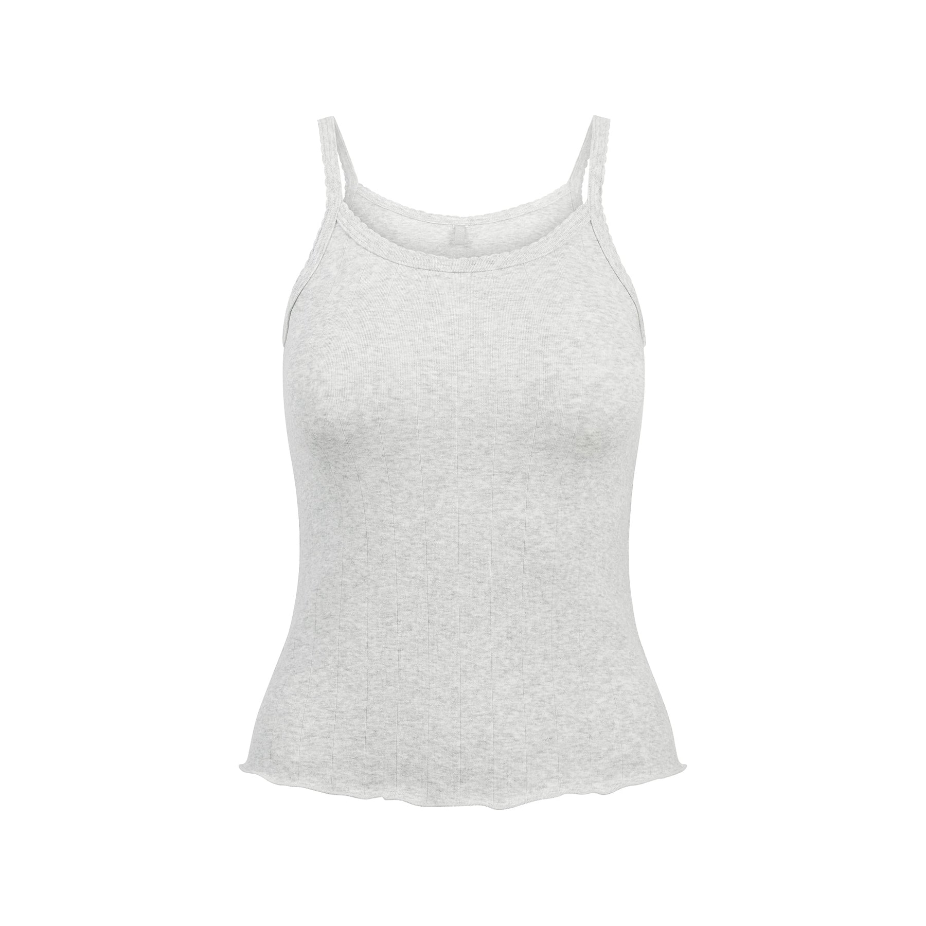 DROP NEEDLE POINTELLE LONG CAMI | LIGHT HEATHER GREY