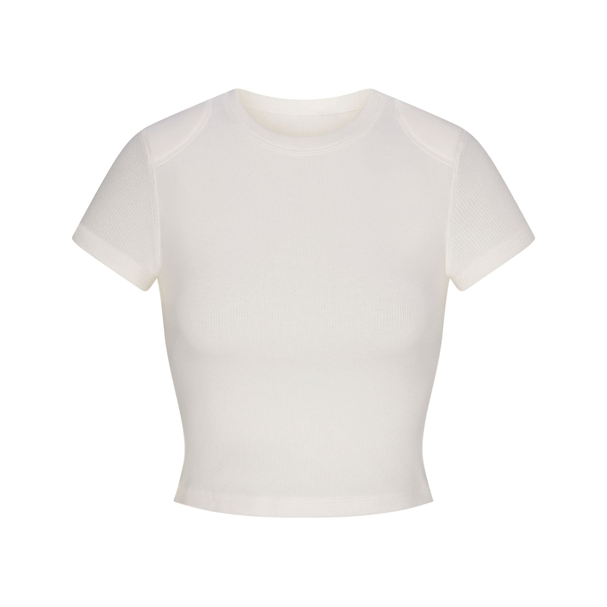 COTTON RIB SHOULDER PAD CROPPED TOP | MARBLE
