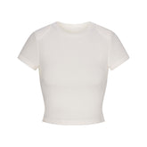 COTTON RIB SHOULDER PAD CROPPED TOP | MARBLE