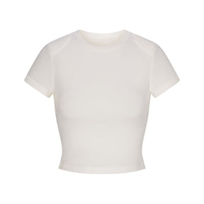 COTTON RIB SHOULDER PAD CROPPED TOP | MARBLE