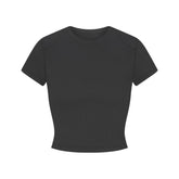 COTTON RIB SHOULDER PAD CROPPED TOP | SOOT