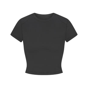 COTTON RIB SHOULDER PAD CROPPED TOP | SOOT