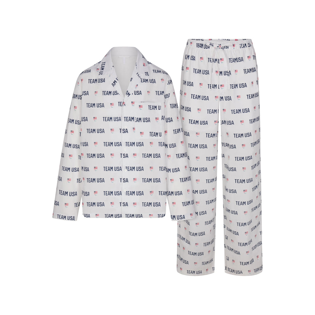 SKIMS FOR TEAM USA COTTON POPLIN SLEEP PARALYMPIC LONG SET | WHITE