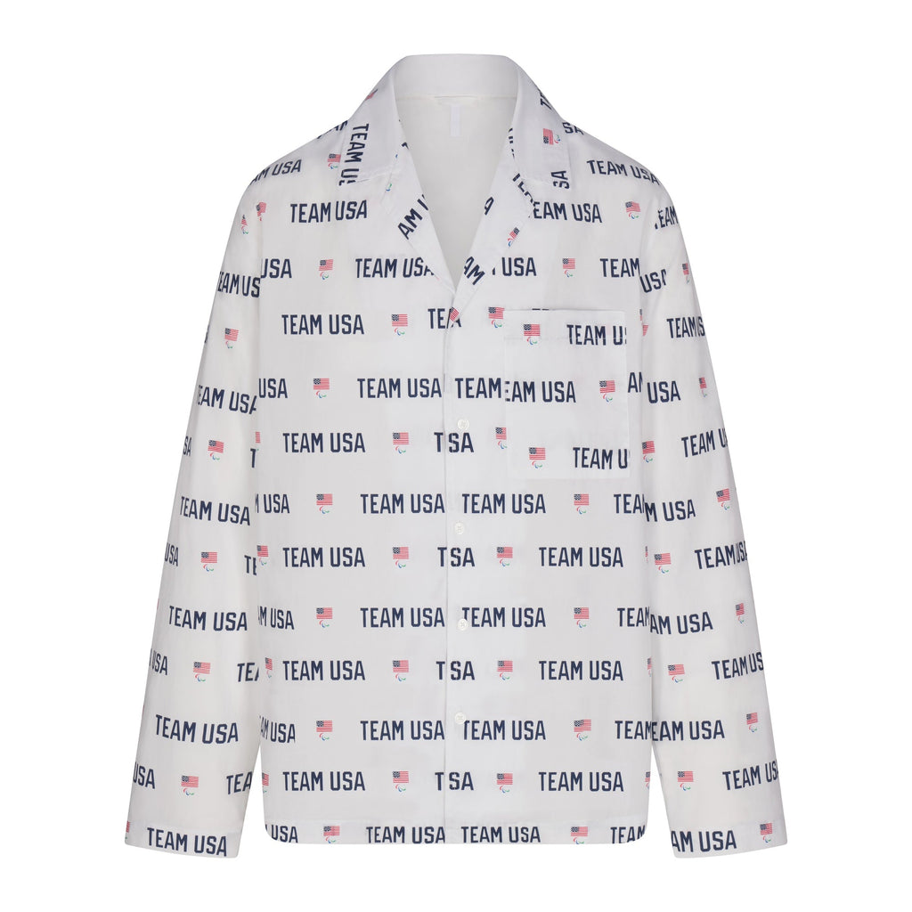 SKIMS FOR TEAM USA COTTON POPLIN SLEEP PARALYMPIC LONG SET | WHITE