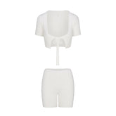 FUZZY KNITS CROP TOP AND SHORT SET | MARBLE