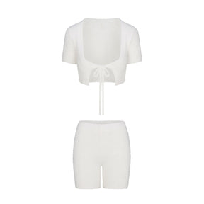 FUZZY KNITS CROP TOP AND SHORT SET | MARBLE