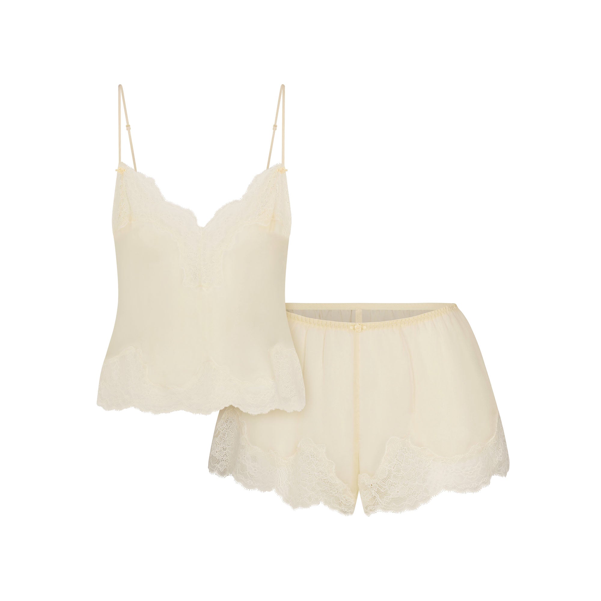 SKIMS ROMANCE LACE CAMI AND SHORT SET | BUTTER