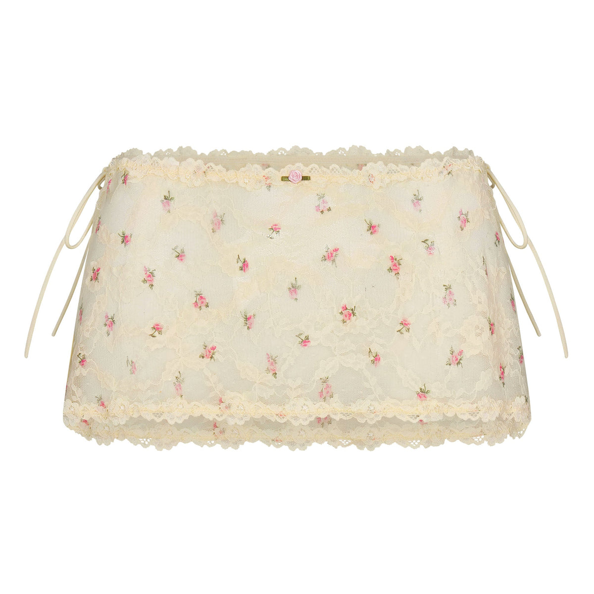 STRETCH LACE TIE SIDE MINI SKIRT | BUTTER ROSEBUD PRINT