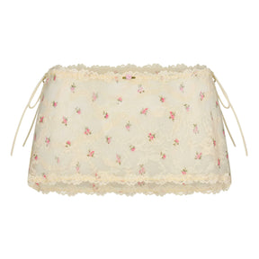STRETCH LACE TIE SIDE MINI SKIRT | BUTTER ROSEBUD PRINT