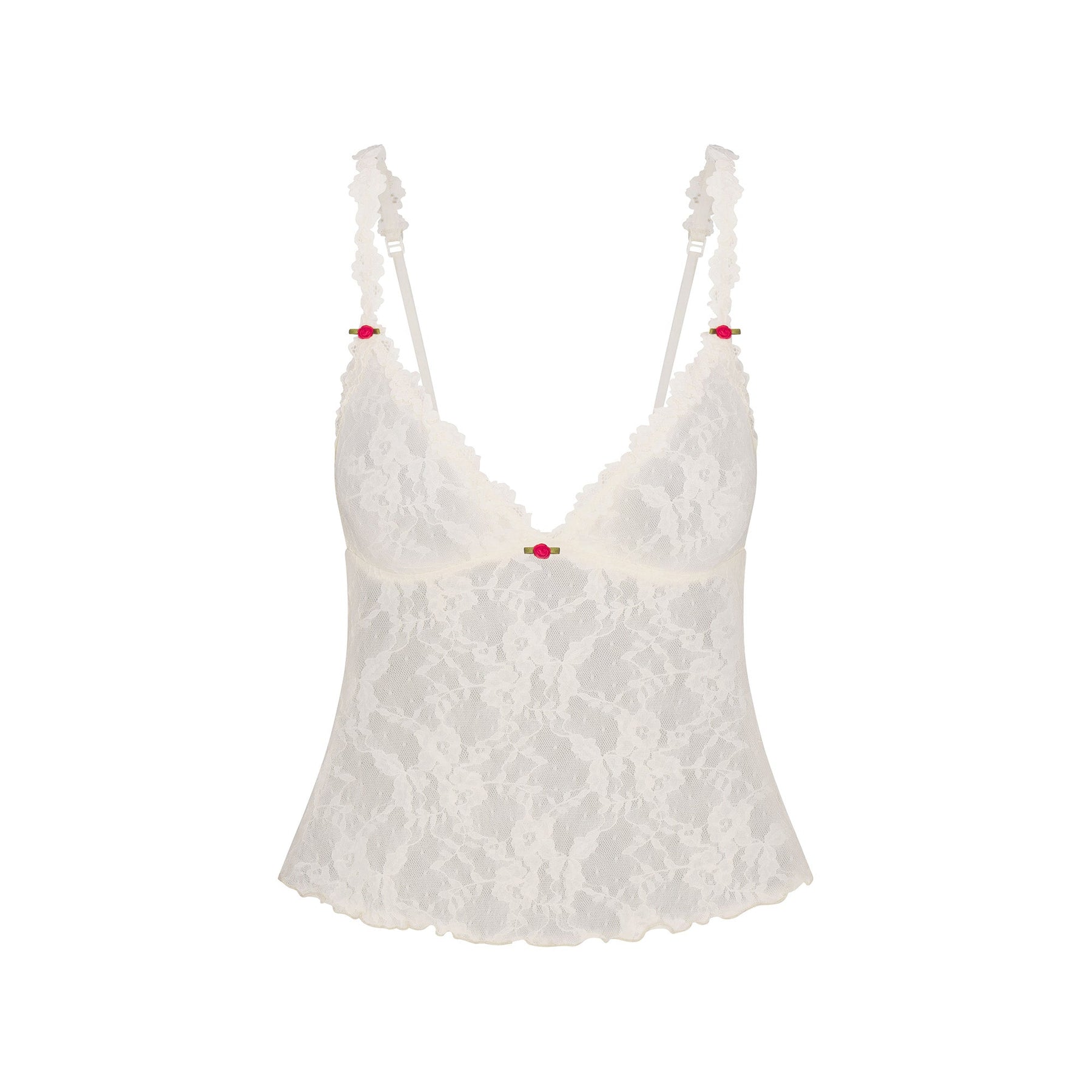 STRETCH LACE TRIANGLE CAMI AND SHORT SET | ECRU