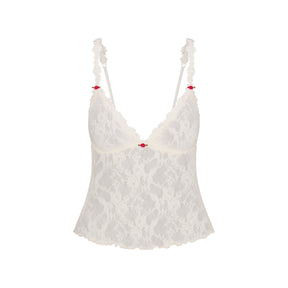 STRETCH LACE TRIANGLE CAMI AND SHORT SET | ECRU