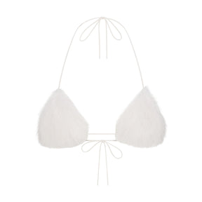 FAUX FUR TRIANGLE BRALETTE AND THONG SET | MARBLE
