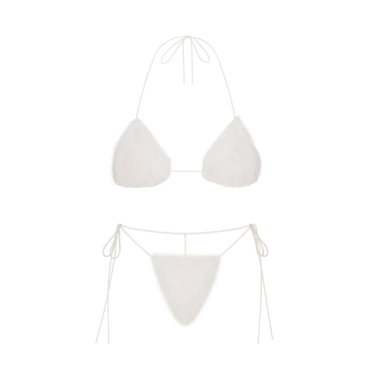 FAUX FUR TRIANGLE BRALETTE AND THONG SET | MARBLE