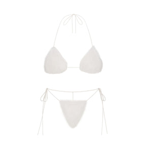 FAUX FUR TRIANGLE BRALETTE AND THONG SET | MARBLE