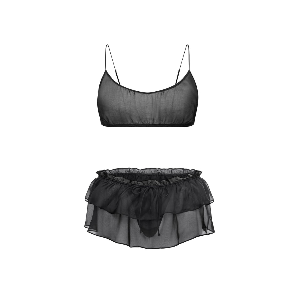 SKIMS ROMANCE BRALETTE AND SKIRT SET | OBSIDIAN