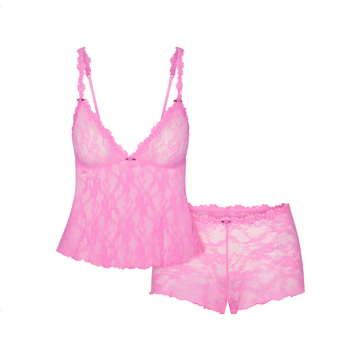 STRETCH LACE TRIANGLE CAMI AND SHORT SET | SUGAR PINK