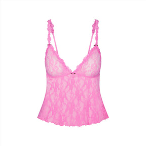 STRETCH LACE TRIANGLE CAMI AND SHORT SET | SUGAR PINK